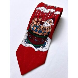 Specialties Hallmark Santa Reindeer Hot Tub Christmas Tie Red Polyester Mens